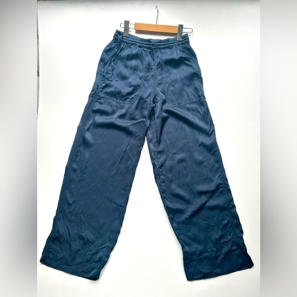 Club Monaco Belted Pull-On Pants wide legs satin blue xs - Picture 8 of 8